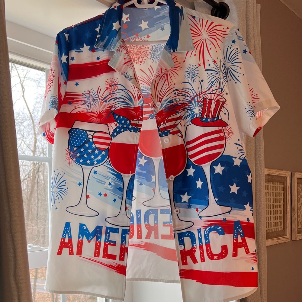 Vibrant Patriotic Women's Button Down Shirt